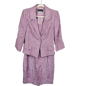 Donna Morgan Womens Dress Suit Pink Paisley Sparkle Notch Lapel Jacket Size 4